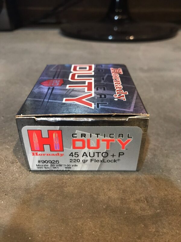 20 Round Box - 45 Auto 220 grain +P Hornady Critical Duty Ammo 90926 - Image 3