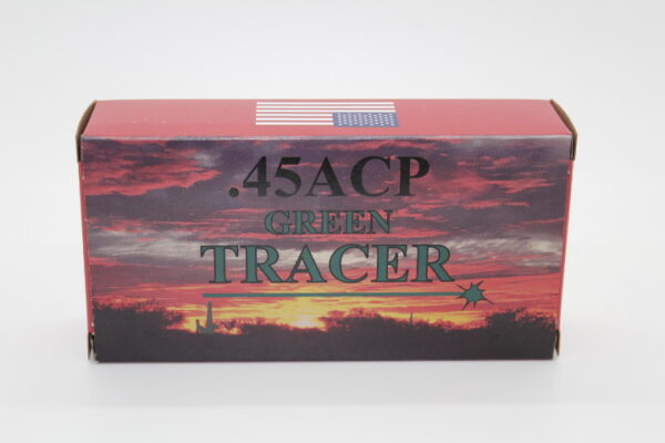 45 ACP GREEN TRACER AMMO. HAPPY VALLEY 50 ROUND BOX