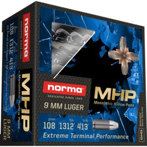 Norma Home Defense MHP Ammunition 9mm Luger 108 Grain Monolithic Hollow Point Lead Free Box of 20 9MM cdvs.15.applicationx.net