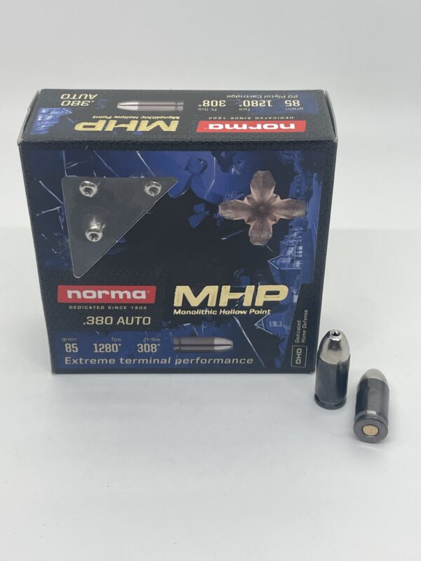 Norma Home Defense MHP Ammunition 380 ACP 85 Grain Solid Hollow Point Lead Free Box of 20