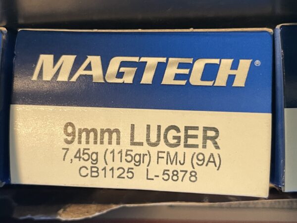 Magtech 9mm Brass case, 115 Grain FMJ ammo. 50 round Box - Image 2