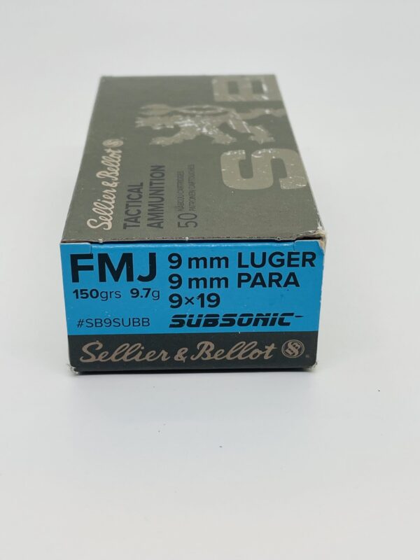 50 Round Box - 9mm Luger 150 Grain FMJ Subsonic Ammo Made By Sellier Bellot